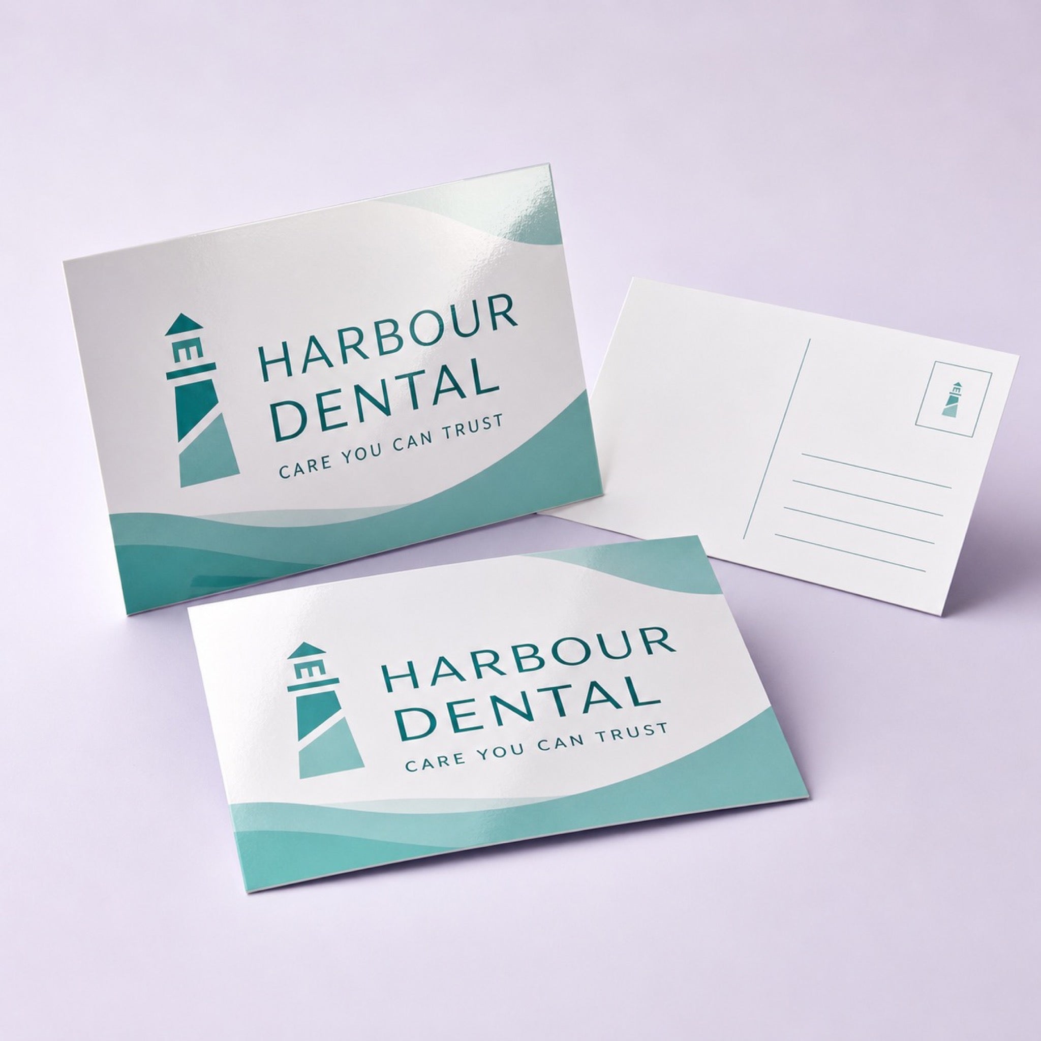 Glossy Postcards printed on 14PT card stock, 4 x 6 inches, shown at an angle