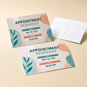 Glossy Postcards printed as an appointment reminder card with a date and time block