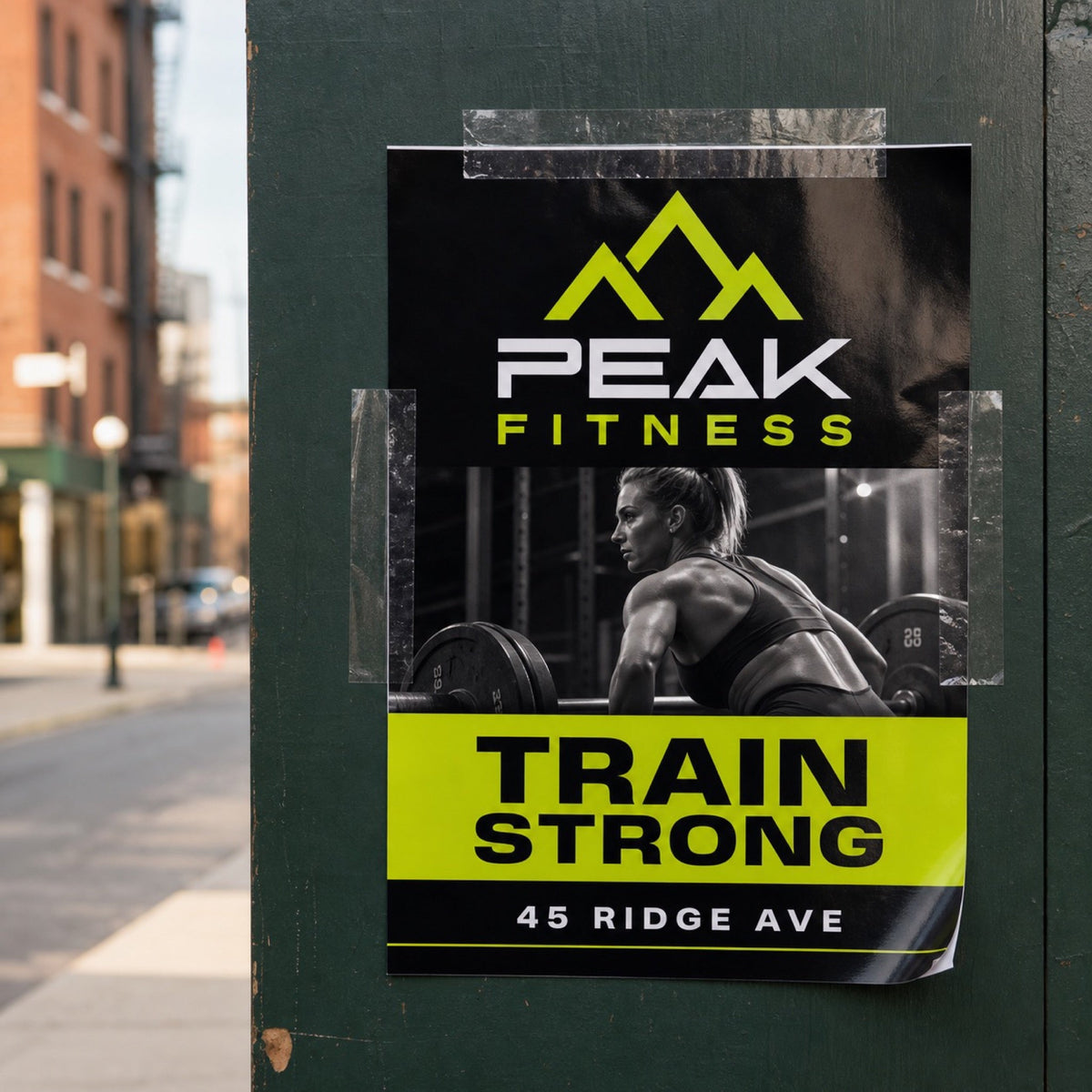 Glossy Posters in use - taped to a lamppost on a city street