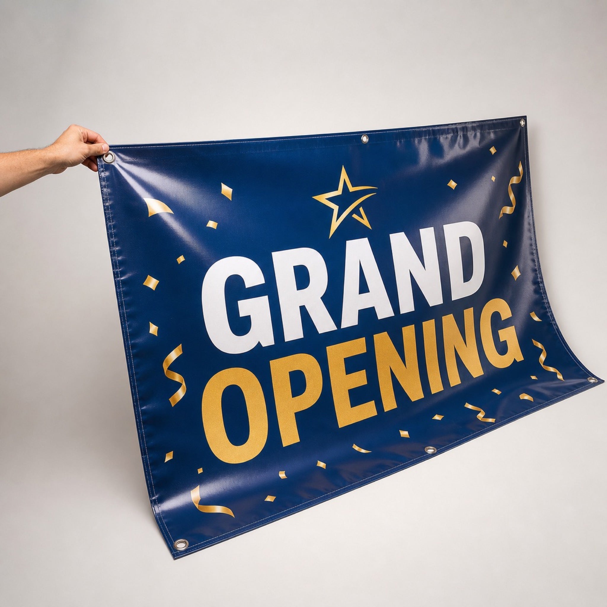 Glossy Vinyl Banners held in hand showing its 3 x 6 feet size