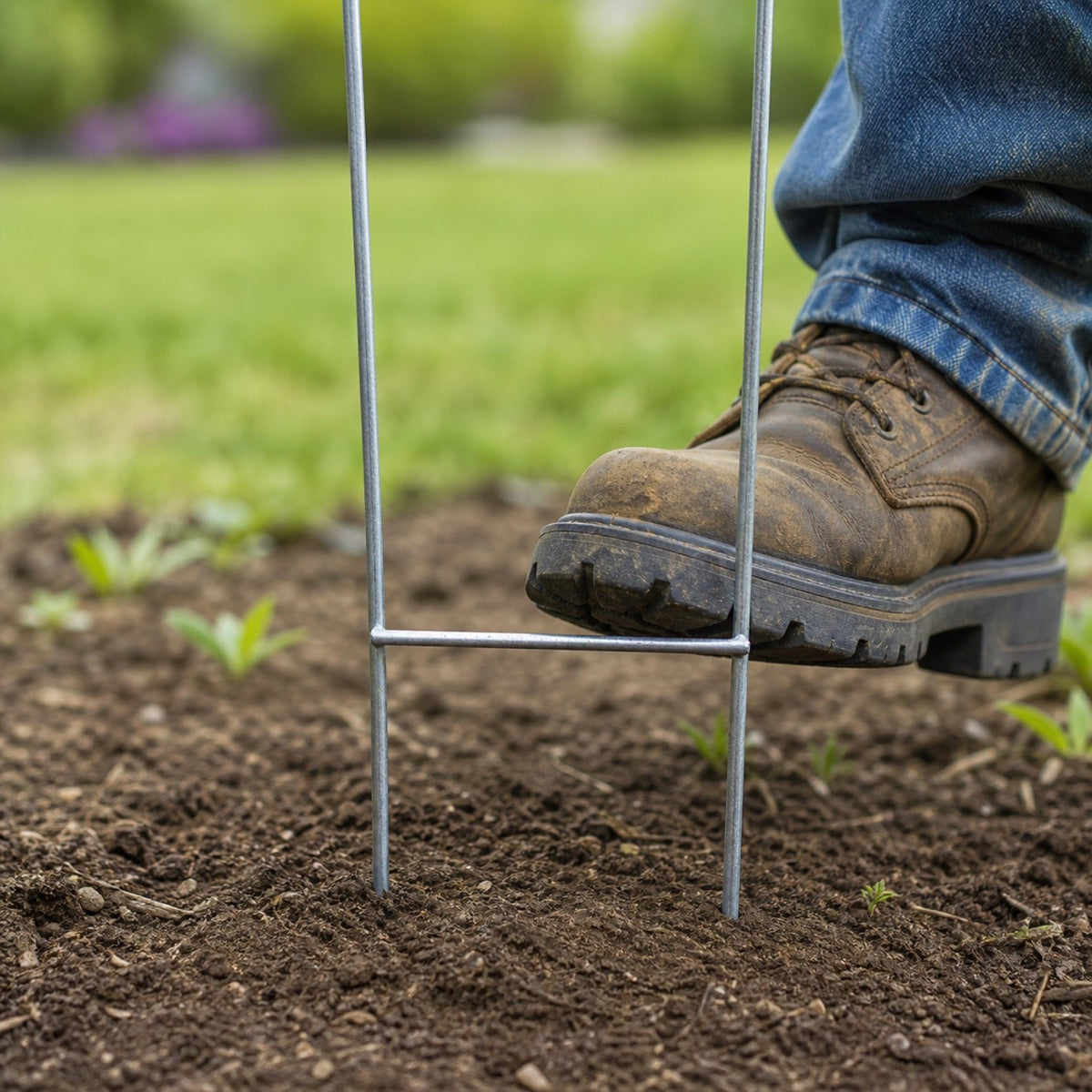 H-Stands for Yard Signs in use - being pressed into soft ground by a boot