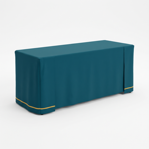Fitted table cover with a closed back, all four sides enclosed