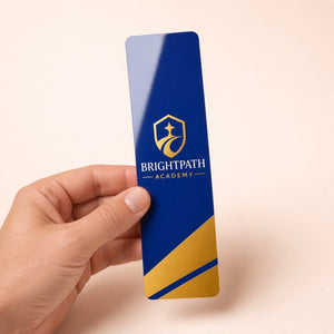 High-Gloss Bookmarks held in hand showing its 2 x 6 inches size