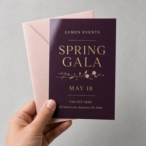 High-Gloss Invitations held in hand showing its 5 x 7 inches size