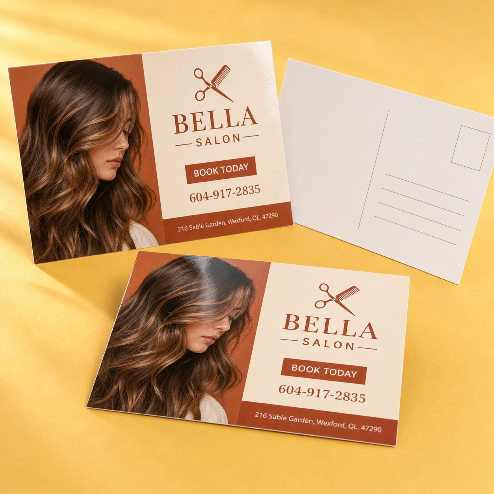 High-Gloss Postcards printed on 14PT card stock, 4 x 6 inches, shown at an angle