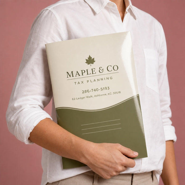 High-Gloss Presentation Folders held in hand showing its 9 x 12 inches closed size