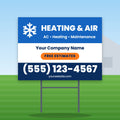 HVAC Yard Sign Design 1: 24 x 18 yard sign on a steel H-stake in a front lawn