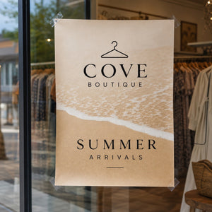 Large Format Posters in use - taped across a large boutique retail window