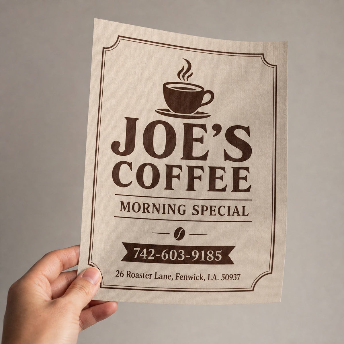 Linen Flyers held in hand showing its 8.5 x 11 inches size