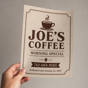 Linen Flyers held in hand showing its 8.5 x 11 inches size