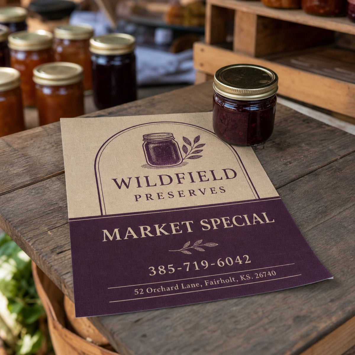 Linen Flyers in use - on a market stall table weighed down with a jar