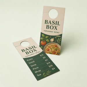 Matte Door Hangers, 14pt stock, matte finish, shown in an alternate use
