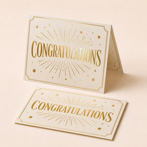 Metallic Foil Greeting Cards, 14pt stock, gold or silver foil, shown in an alternate use