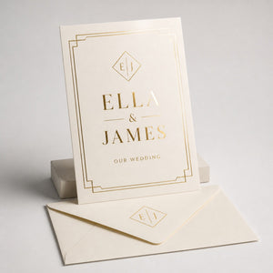Metallic Foil Invitations, 16pt cardstock, matte laminated, gold or silver foil