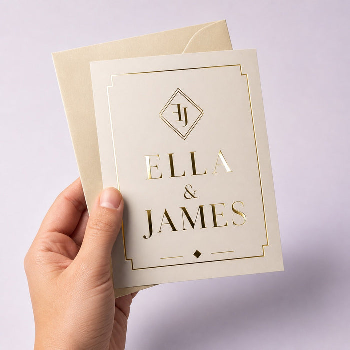 Metallic Foil Invitations, 16pt cardstock, matte laminated, gold or silver foil