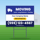 Moving Yard Sign Design 1: 24 x 18 yard sign on a steel H-stake in a front lawn