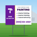 Painting Yard Sign Design 2: 24 x 18 yard sign on a steel H-stake in a front lawn