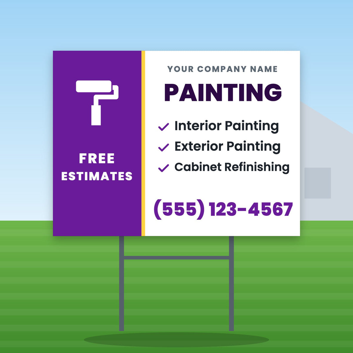 Painting Yard Sign Design 2: 24 x 18 yard sign on a steel H-stake in a front lawn