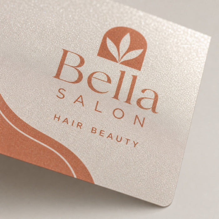 Close-up of the pearlescent shimmer stock on Pearl Business Cards