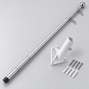 Optional pole and wall bracket kit: silver sectional pole with ball top and two snap clips, white wall bracket, screws and anchors