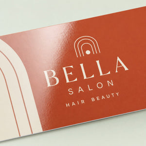 Close-up of the gloss AQ coating on Premium Glossy Business Cards