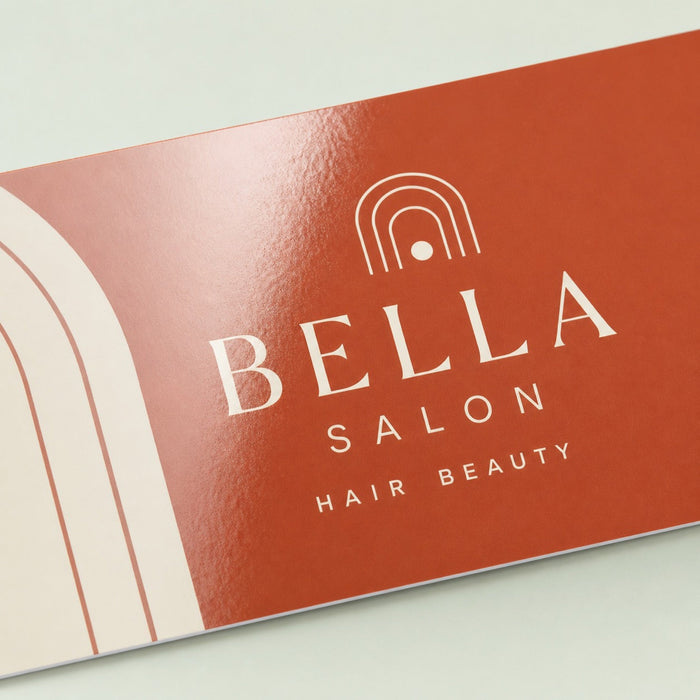 Close-up of the gloss AQ coating on Premium Glossy Business Cards