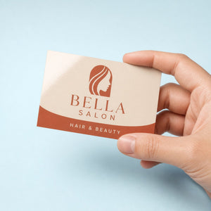 Premium Glossy Business Cards held in hand showing its 3.5 x 2 inches size
