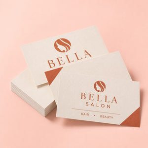 Premium Writable Business Cards printed on 18PT C1S card stock with a gloss front and uncoated writable back, 3.5 x 2 inches, shown at an angle