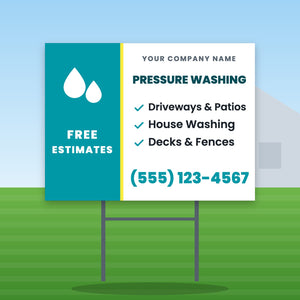 Pressure Washing Yard Sign Design 2: 24 x 18 yard sign on a steel H-stake in a front lawn