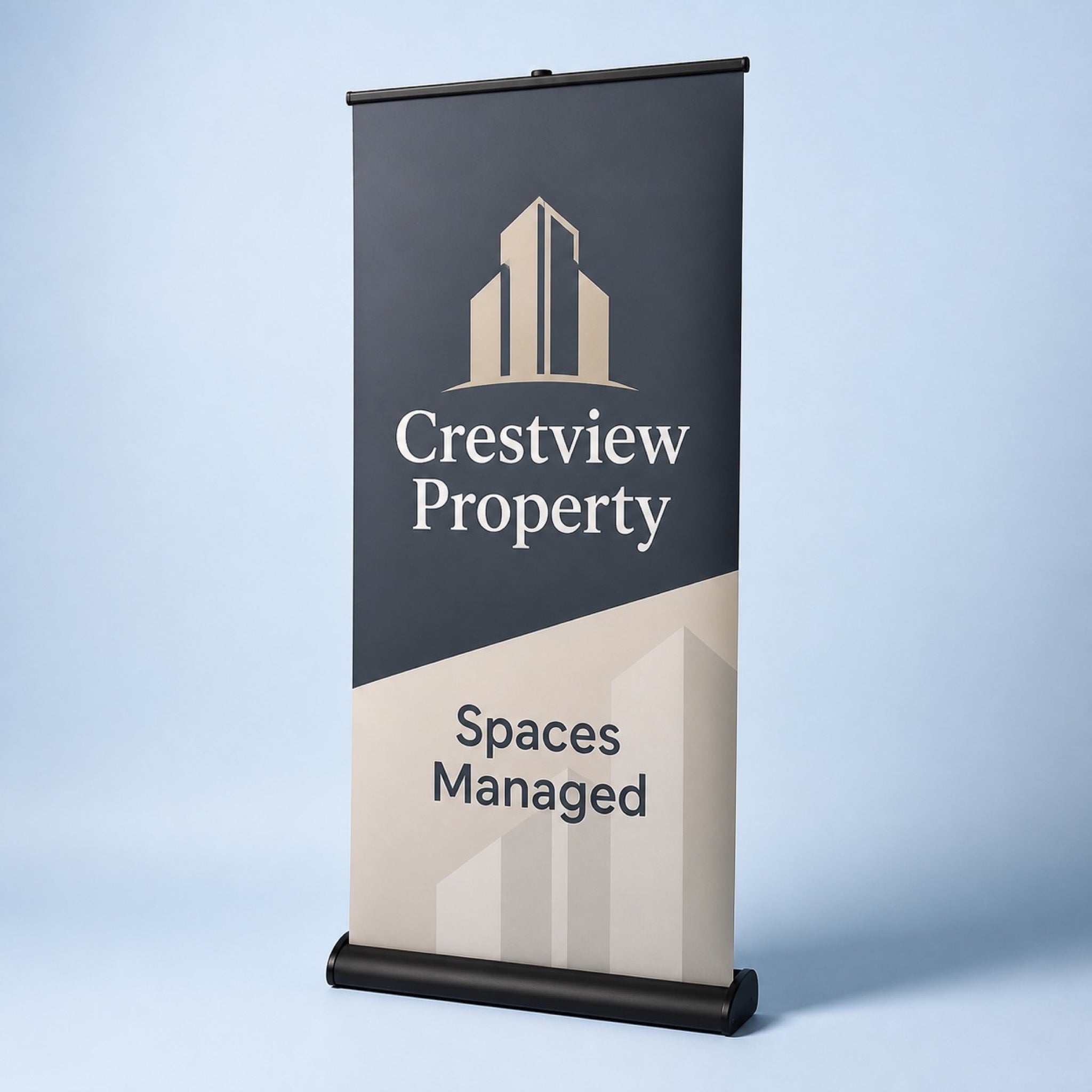 Pull-Up Banner Black Base, 13oz matte vinyl, 33 x 81 inches, black anodized base