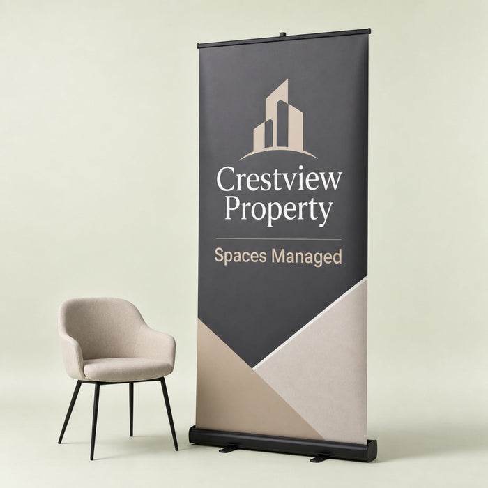 Pull-Up Banner Black Base, 13oz matte vinyl, 33 x 81 inches, black anodized base