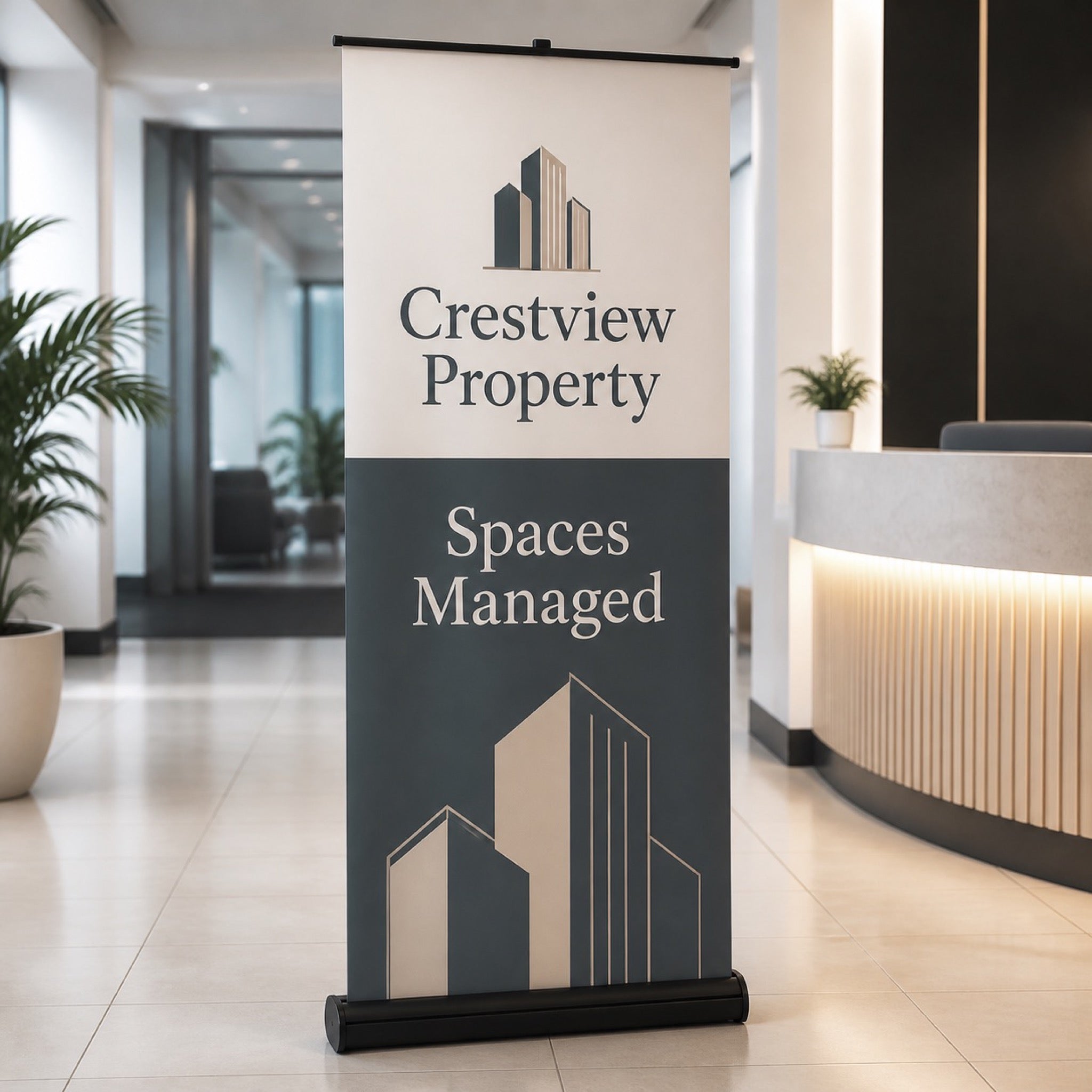 Pull-Up Banner Black Base, 13oz matte vinyl, 33 x 81 inches, black anodized base