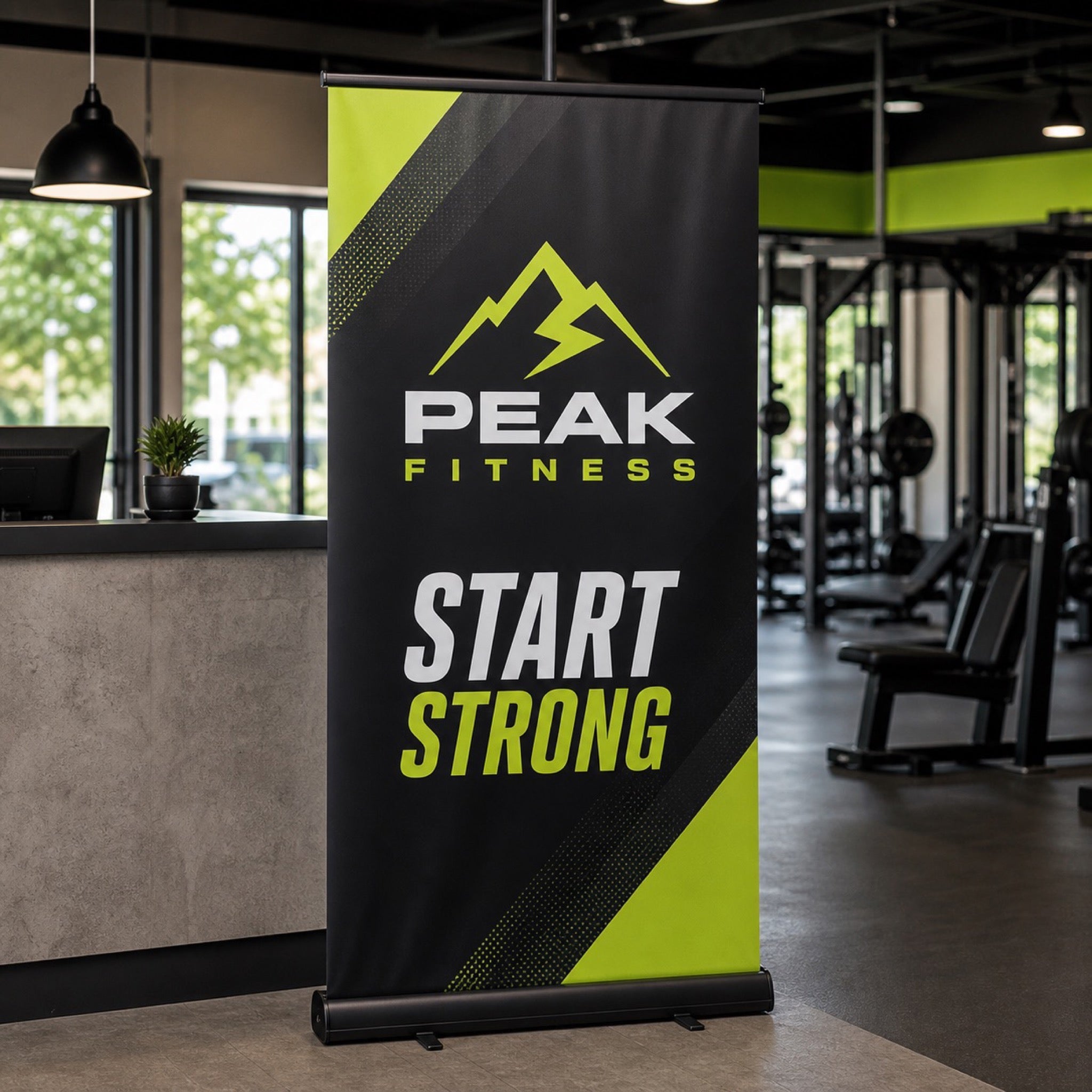 Pull-Up Banner Black Base, 13oz matte vinyl, 33 x 81 inches, black anodized base