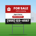Real Estate Yard Sign Design 1: 24 x 18 yard sign on a steel H-stake in a front lawn