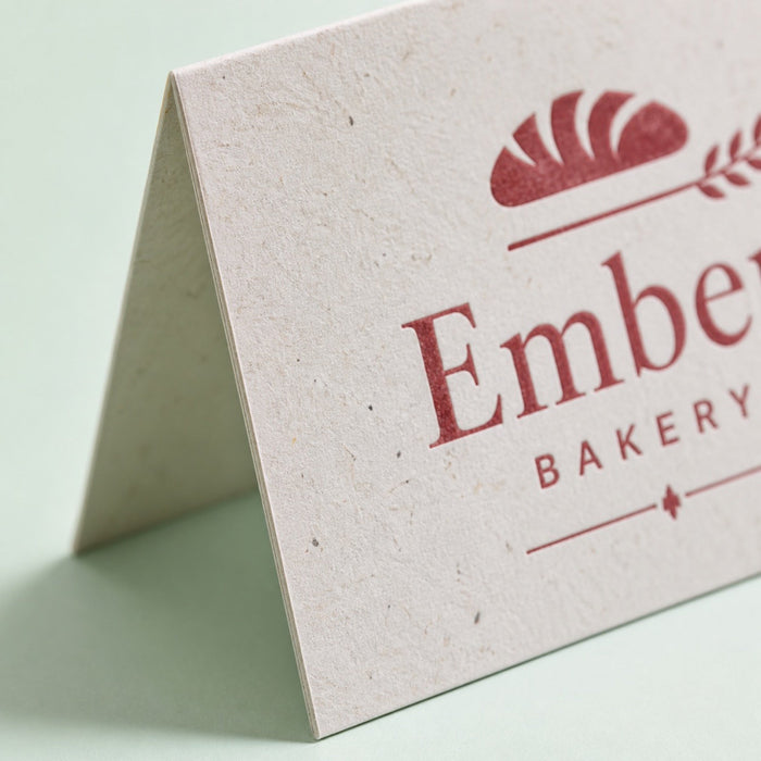 Recycled Folded Business Cards, 13pt Enviro stock, 100% recycled, folds to 3.5 x 2 inches