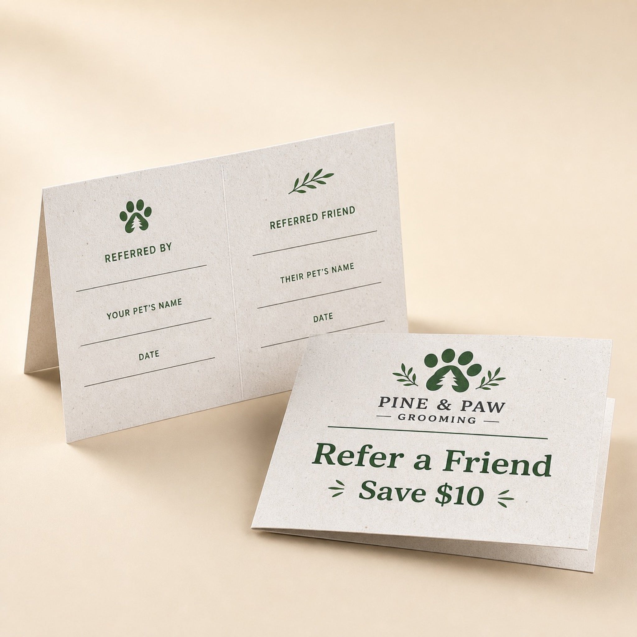 Recycled Folded Business Cards, 13pt Enviro stock, 100% recycled, folds to 3.5 x 2 inches, shown in an alternate use