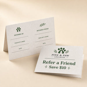 Recycled Folded Business Cards, 13pt Enviro stock, 100% recycled, folds to 3.5 x 2 inches, shown in an alternate use