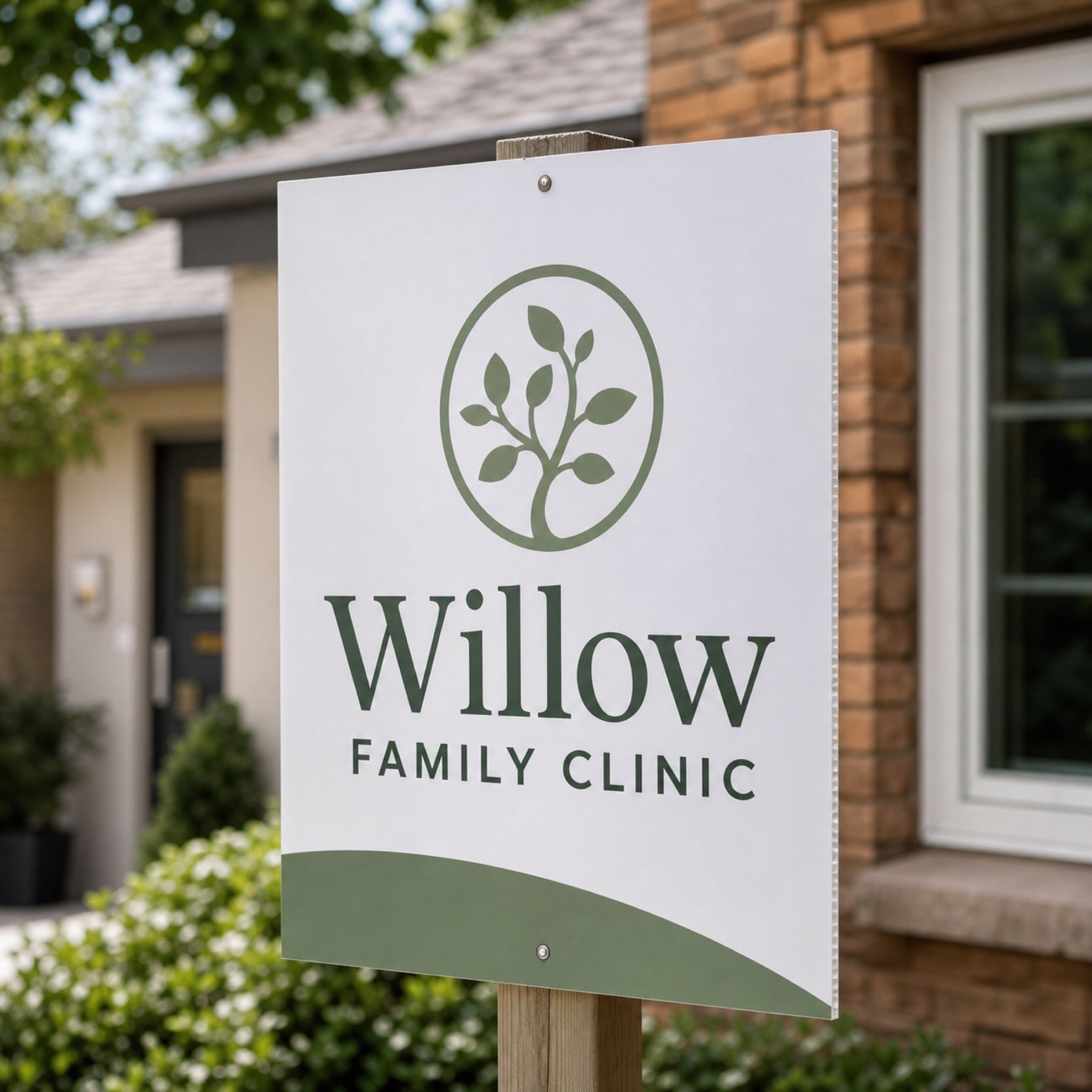 Sintra Board Signs in use - on a post outside a family clinic building