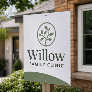Sintra Board Signs in use - on a post outside a family clinic building