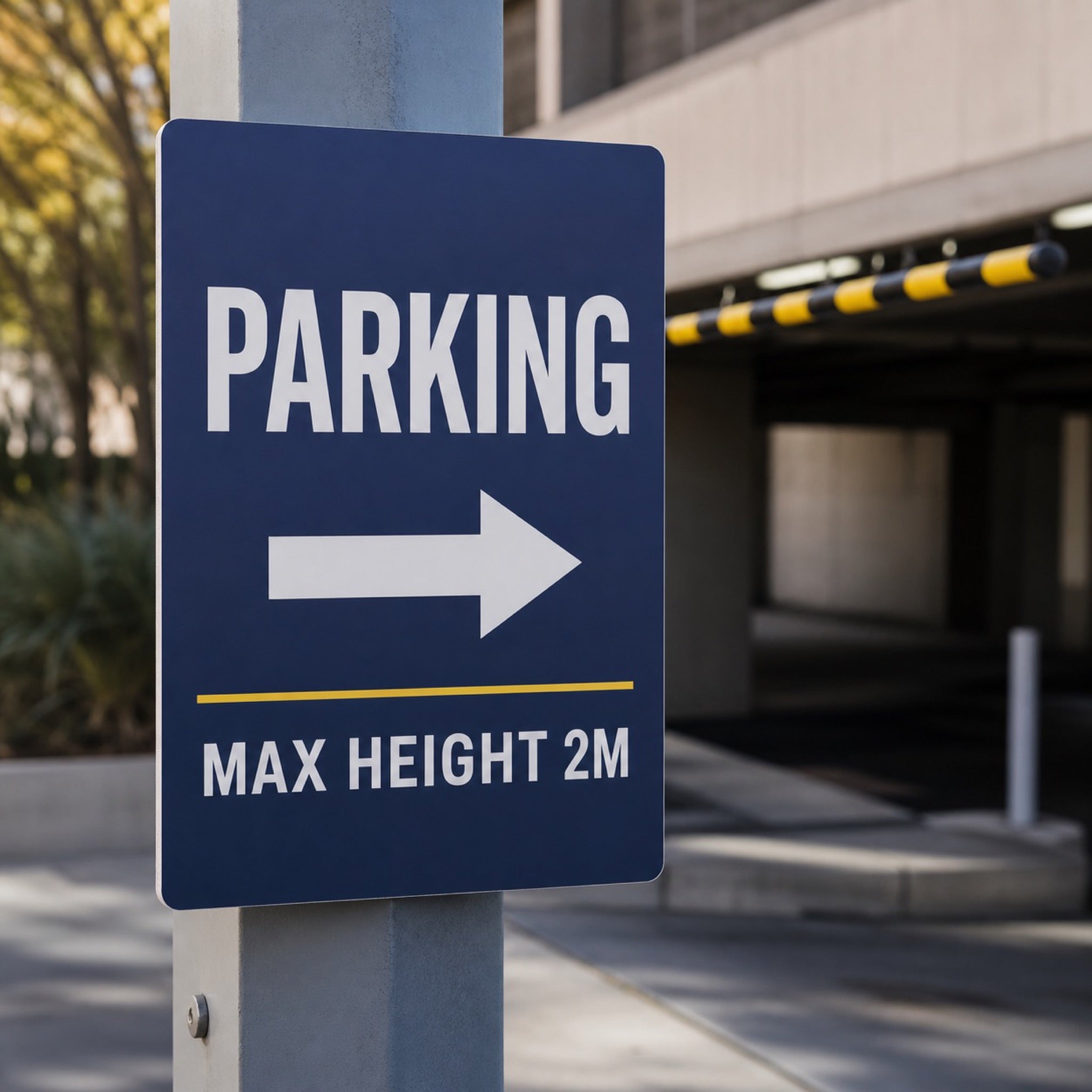 Sintra Board Signs in use - on a post at the entrance to a car park