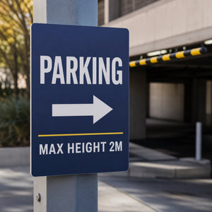 Sintra Board Signs in use - on a post at the entrance to a car park