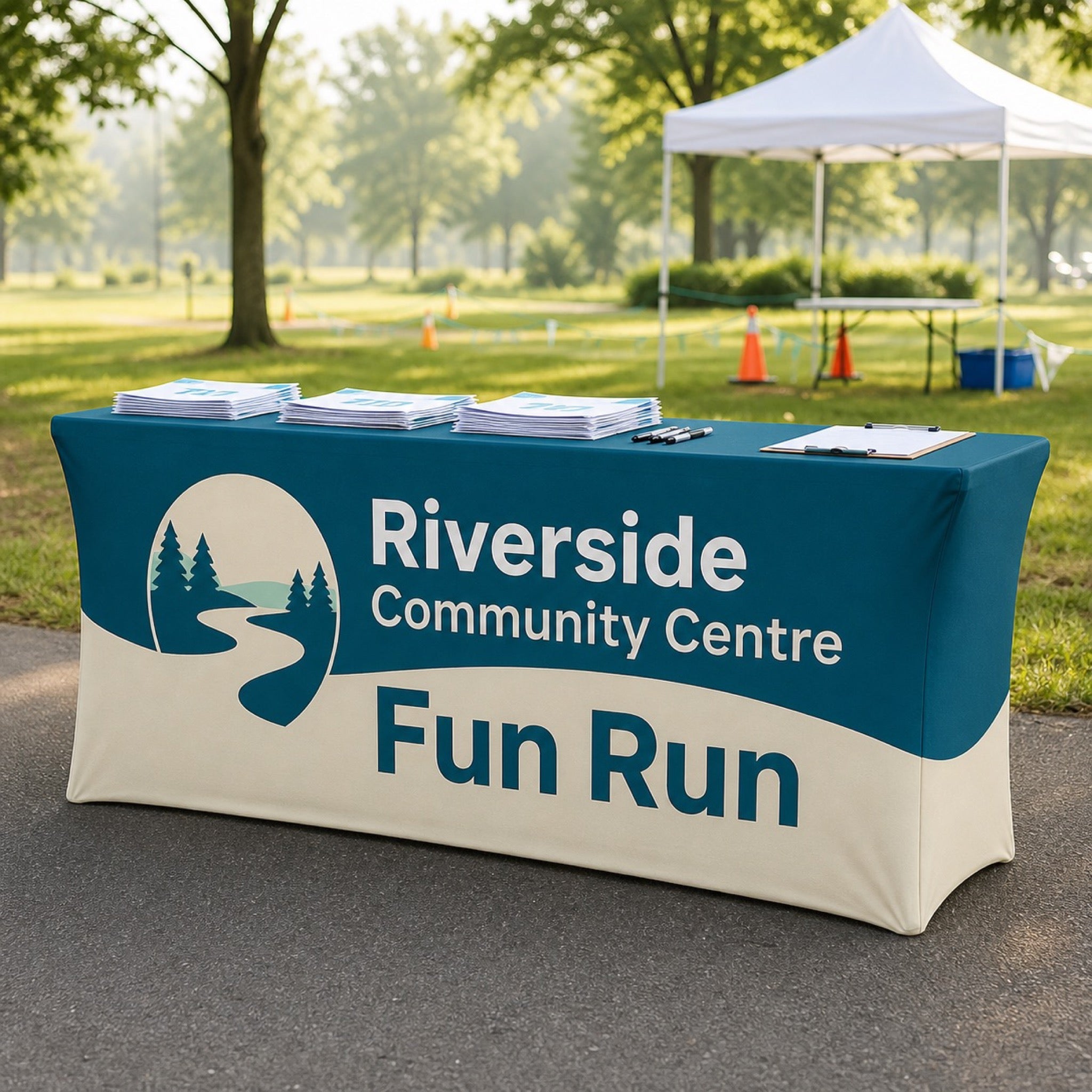 Table Covers 8 ft, printed polyester, fits a standard 8 ft folding table