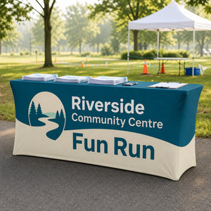 Table Covers 8 ft, printed polyester, fits a standard 8 ft folding table