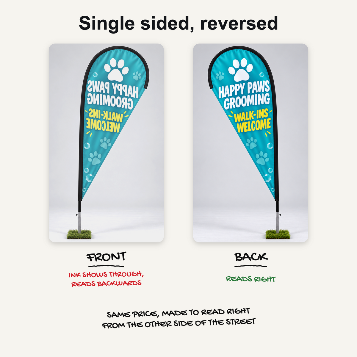 Teardrop flag single sided reversed