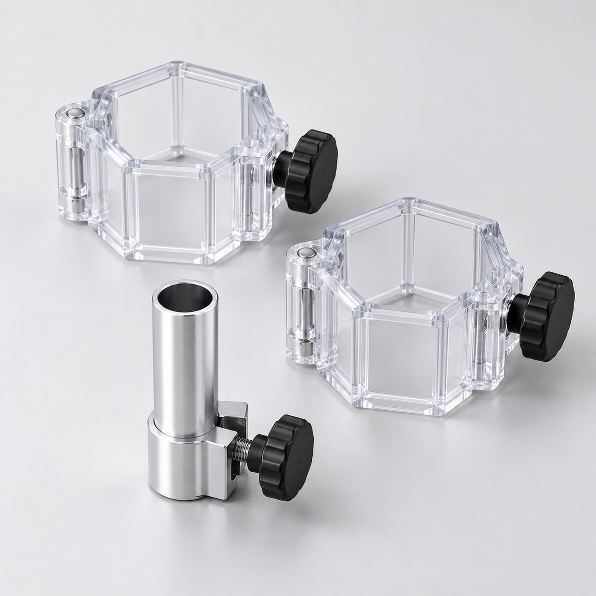 Tent flag mounting kit: two hex clamps and a pole connector