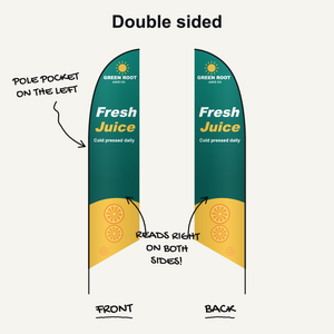 Feather tent flag, double sided: reads right on both sides