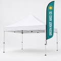 Medium feather tent flag clamped to a pop up canopy leg