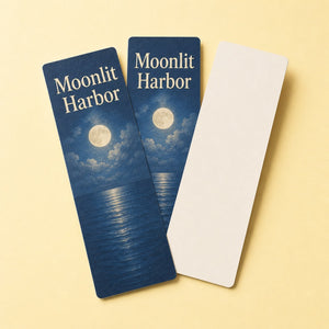 Writable Bookmarks, 14pt C1S stock, 10 sizes from 1.5x7 to 8.5x3.5, shown in an alternate use