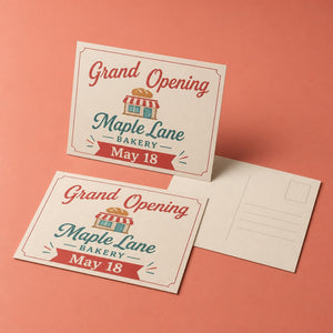 Writable Postcards, 14pt C1S stock, 4x6, 5x7, 8.5x5.5, 8.5x3.5, 4x9, shown in an alternate use